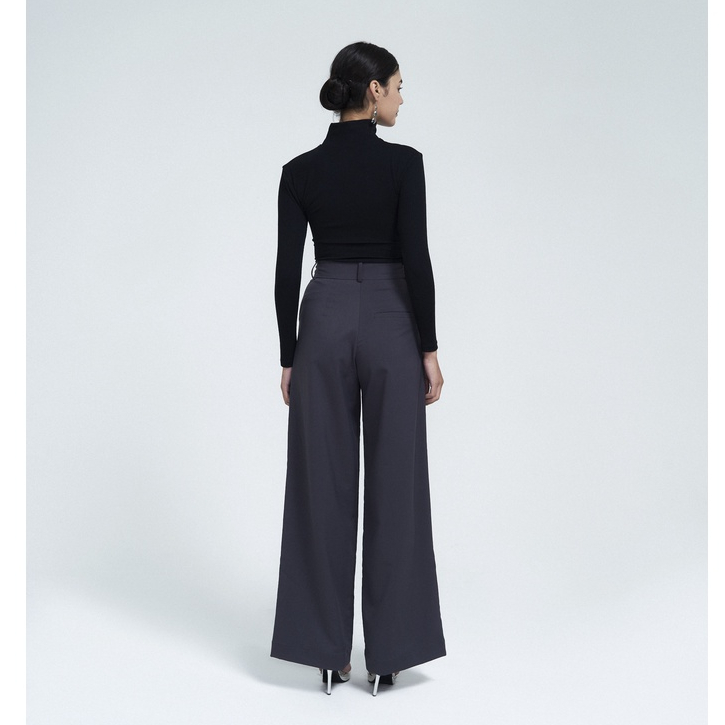 Quần tây nữ xếp ly nhẹ, màu xám, là min - GREY PLEATED TROUSERS