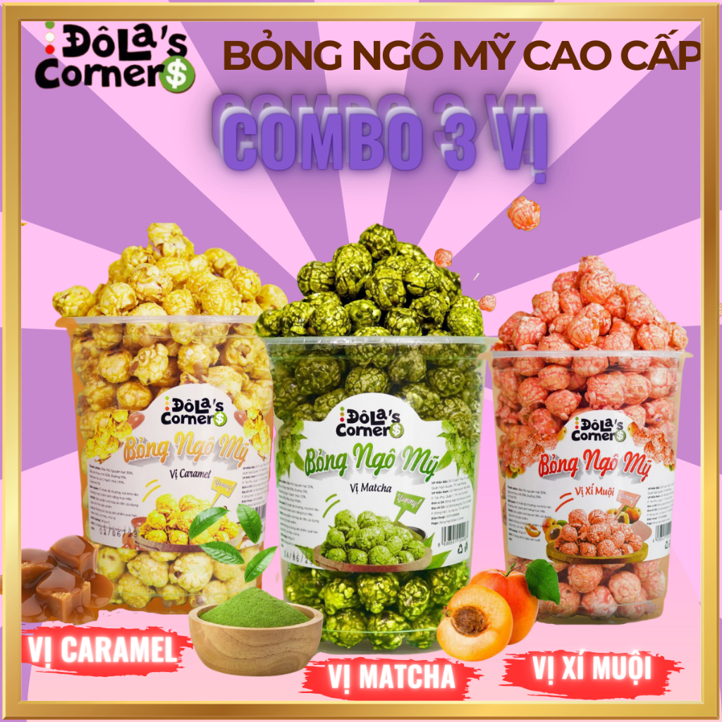 Combo 3 vị Bỏng Ngô Mỹ ĐôLa’s Corner(Caramel,Matcha,Xí Muội)KL:145Gr