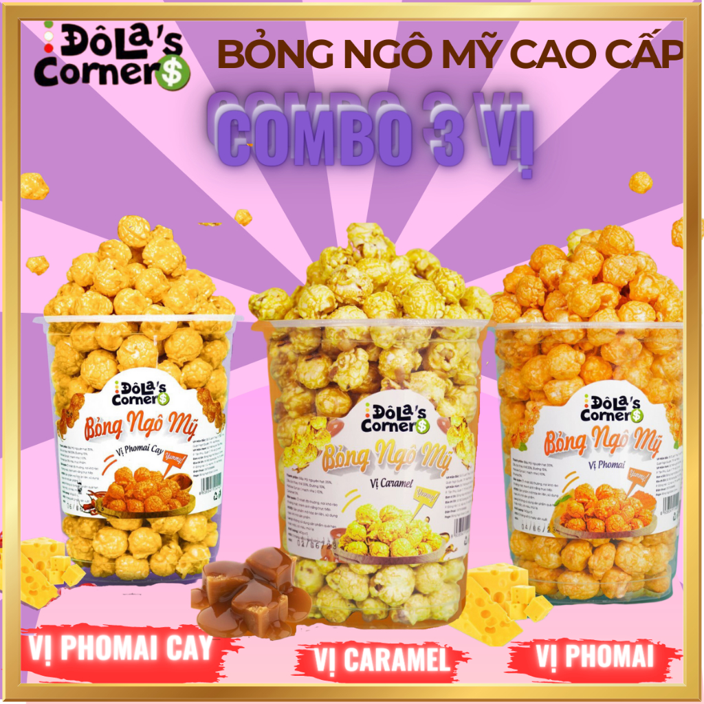 Combo 3 vị Bỏng Ngô Mỹ ĐôLa’s Corner(Phomai,Caramel,Phomai Cay)KL:145Gr