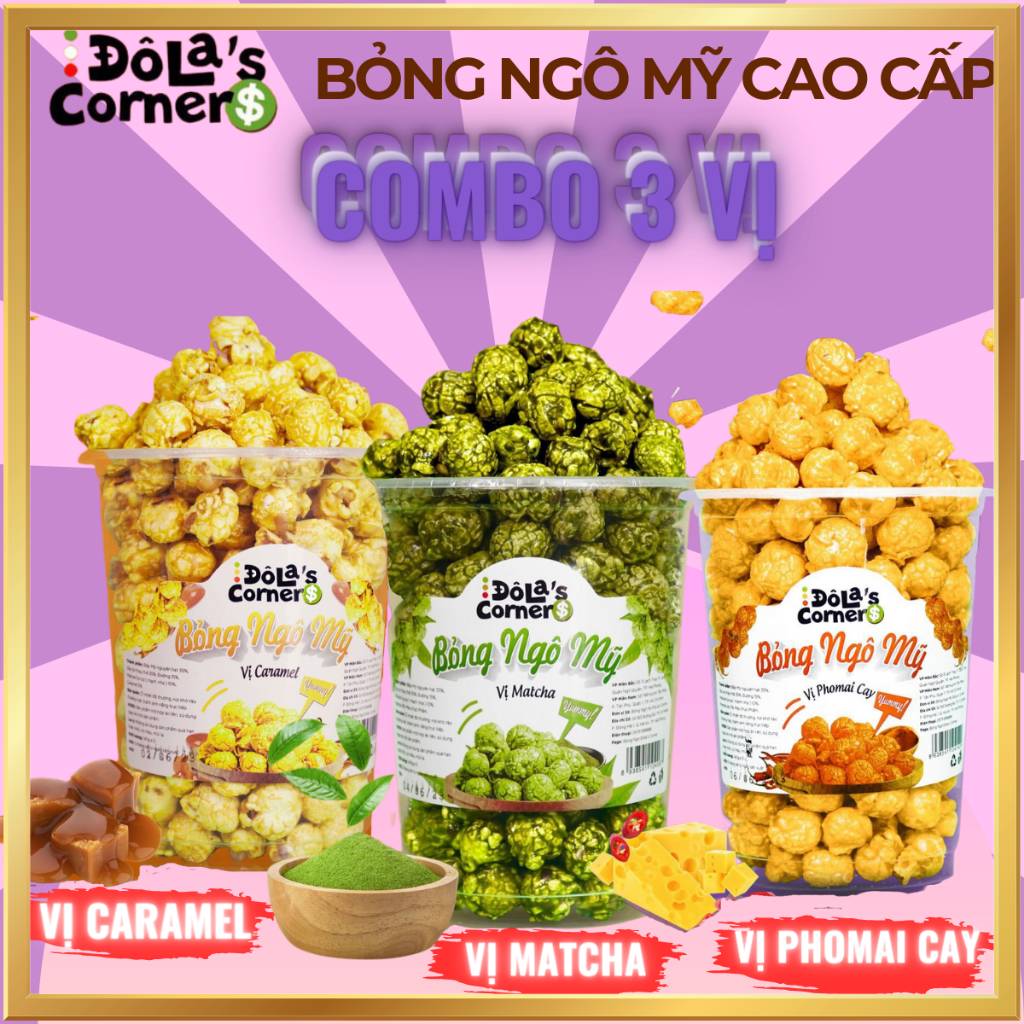 Combo 3 vị Bỏng Ngô Mỹ ĐôLa’s Corner(Caramel,Matcha,Phomai)KL:145Gr