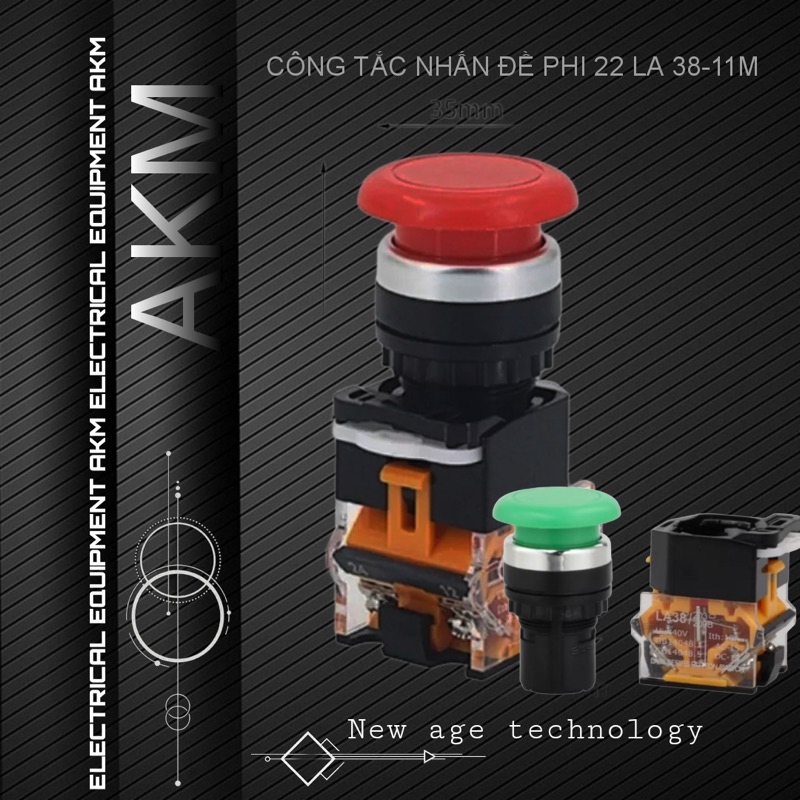 Công tắc nhấn đề LA38-11M phi 22mm đầu nấm dù