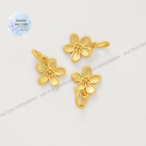 Hoa Anh Đào - Hoa Năm Cánh Treo - Màu Vàng - Charm Phụ Kiện Xâu, Phối Vòng Tay, Chuỗi Hạt Gỗ Phong Thủy May Mắn Nam, Nữ