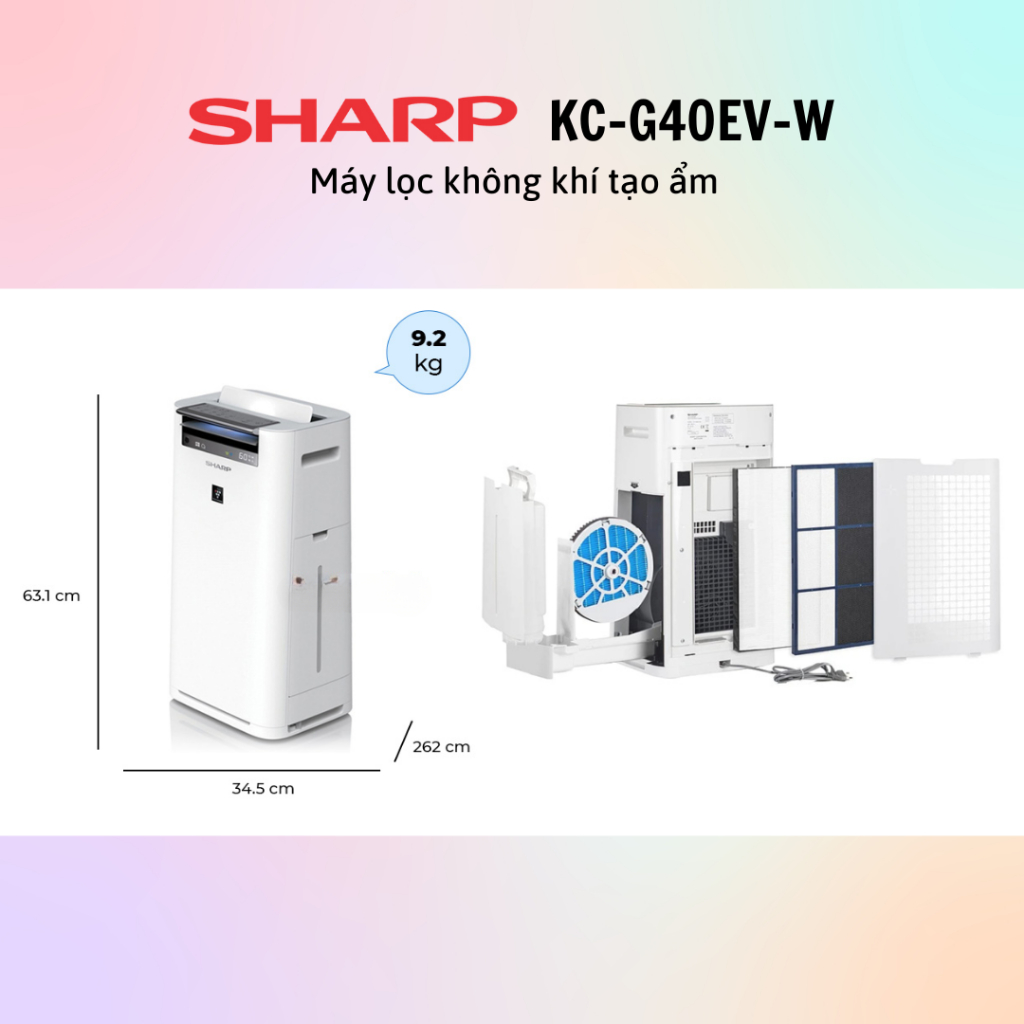 Máy lọc không khí tạo độ ẩm Sharp KC-G40EV-W/KC-G50EV-W/KC-G60EV-W - 100% chính hãng