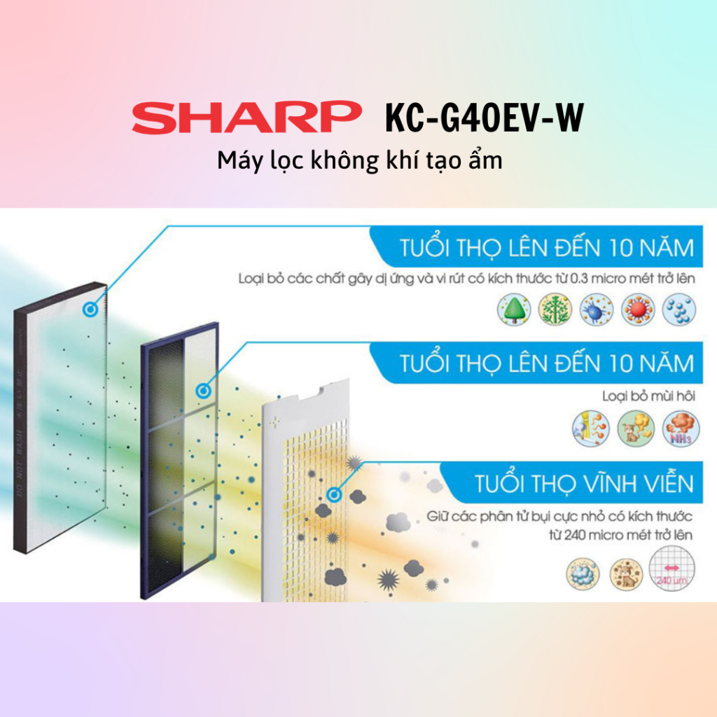 Máy lọc không khí tạo độ ẩm Sharp KC-G40EV-W/KC-G50EV-W/KC-G60EV-W - 100% chính hãng