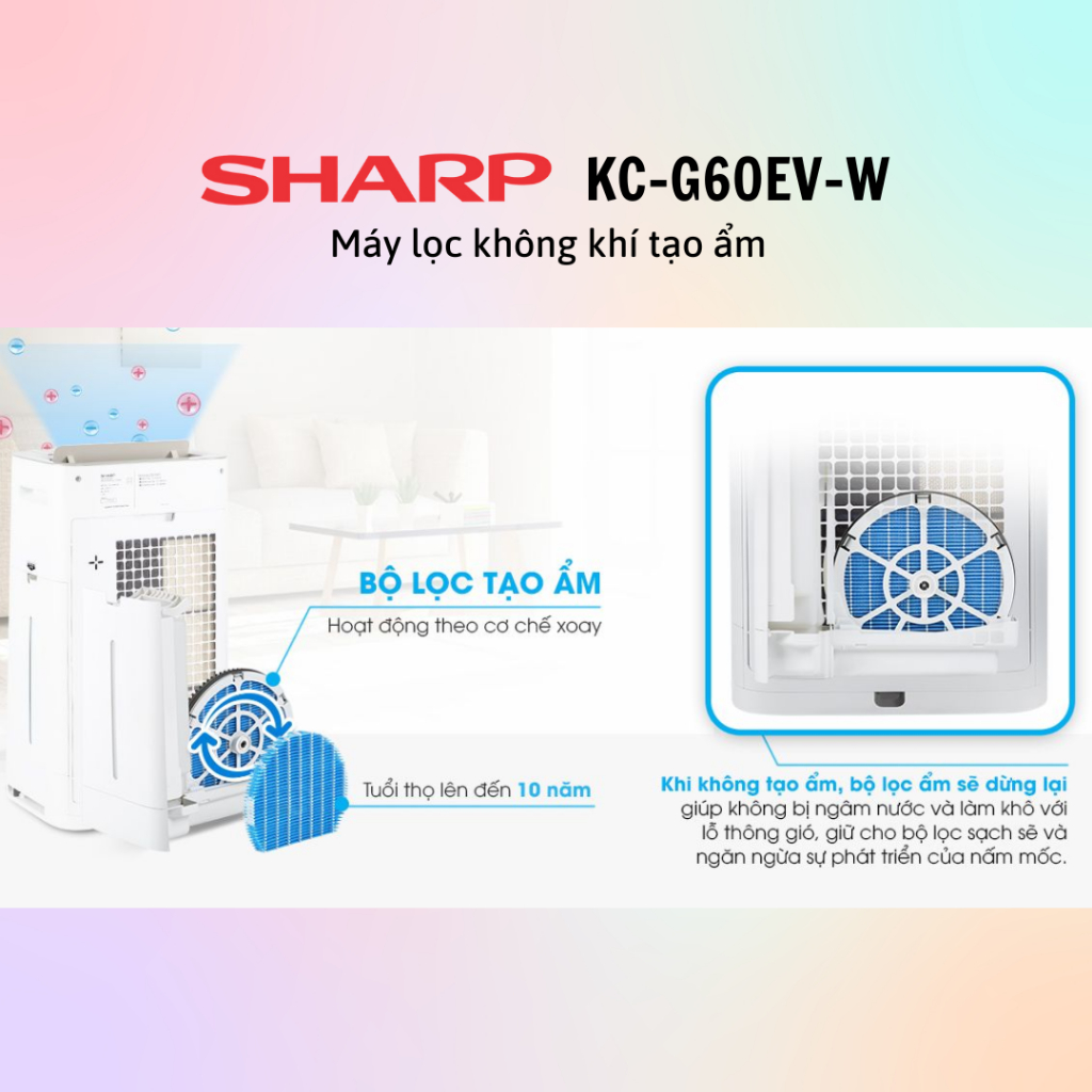 Máy lọc không khí tạo độ ẩm Sharp KC-G40EV-W/KC-G50EV-W/KC-G60EV-W - 100% chính hãng