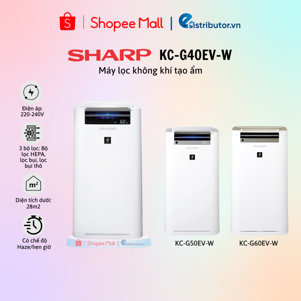 Máy lọc không khí tạo độ ẩm Sharp KC-G40EV-W/KC-G50EV-W/KC-G60EV-W - 100% chính hãng