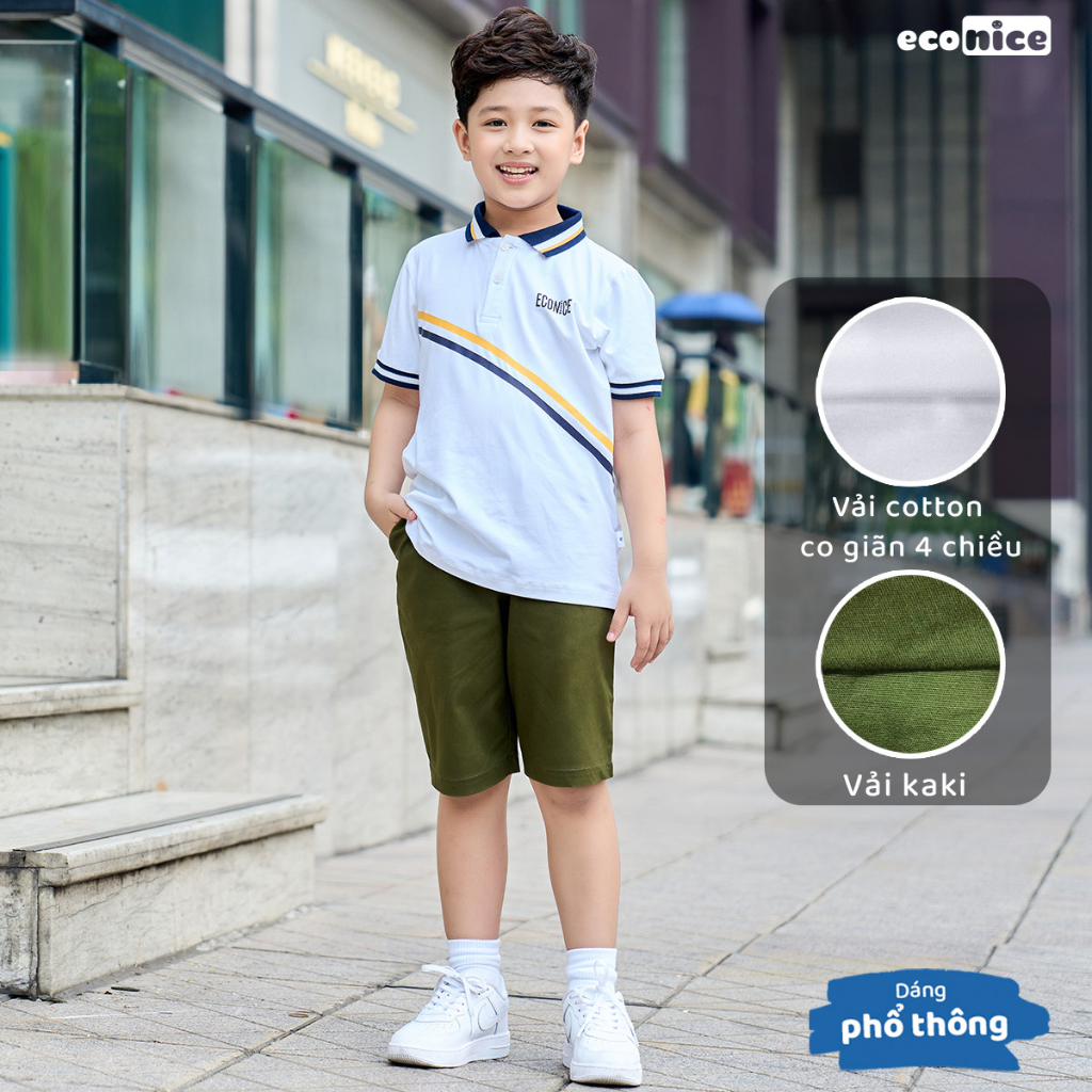 Bộ quần áo thun phông polo cho bé trai style Hàn Quốc Econice . Size đại trẻ em 5, 6, 8, 10, 11,12 tuổi