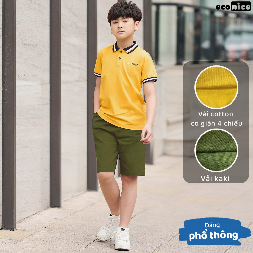 Bộ quần áo thun phông polo cho bé trai style Hàn Quốc Econice . Size đại trẻ em 5, 6, 8, 10, 11,12 tuổi