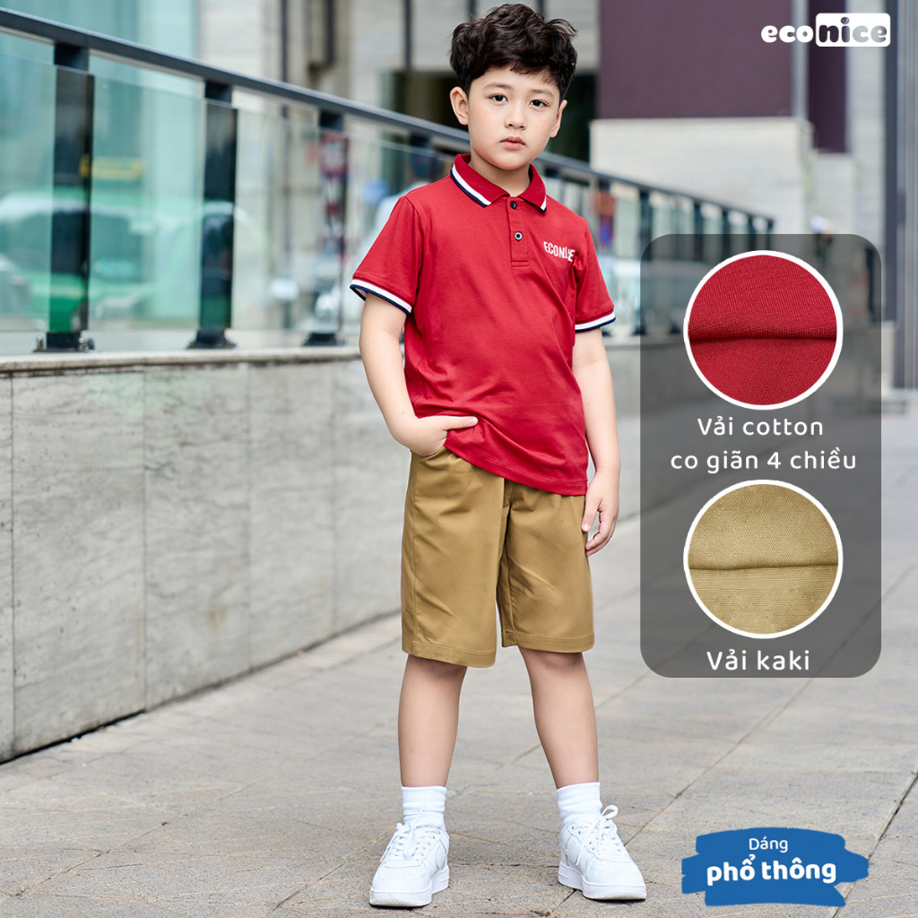 Bộ quần áo thun phông polo cho bé trai style Hàn Quốc Econice . Size đại trẻ em 5, 6, 8, 10, 11,12 tuổi