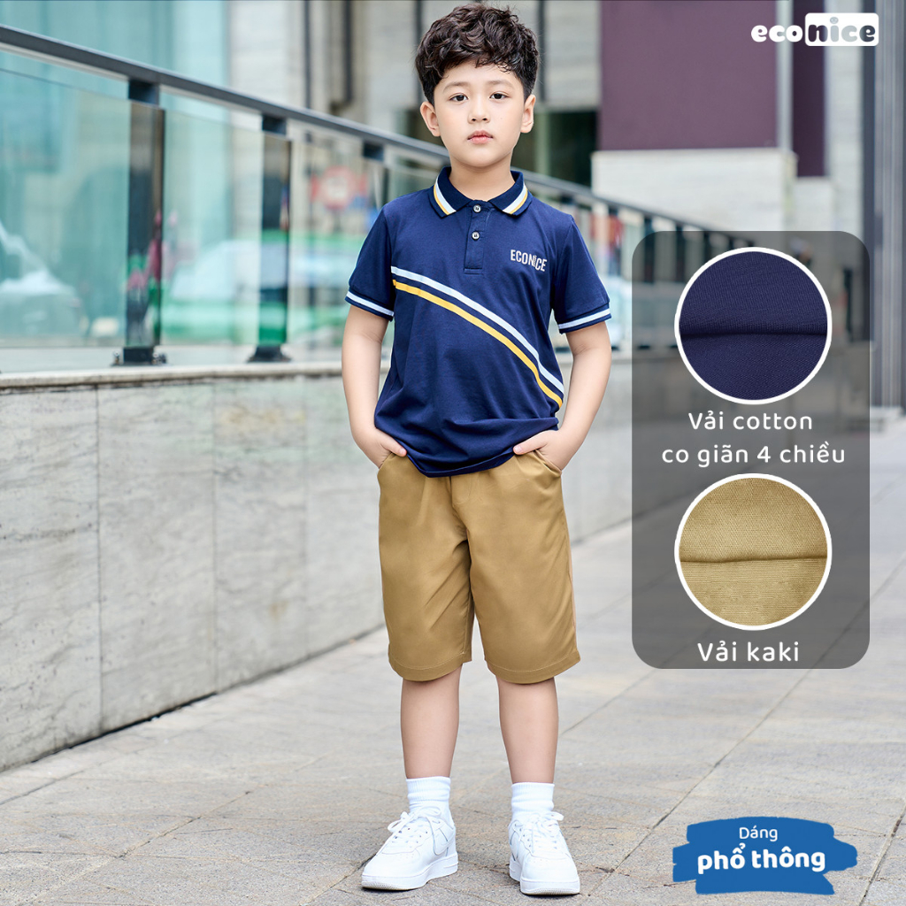 Bộ quần áo thun phông polo cho bé trai style Hàn Quốc Econice . Size đại trẻ em 5, 6, 8, 10, 11,12 tuổi