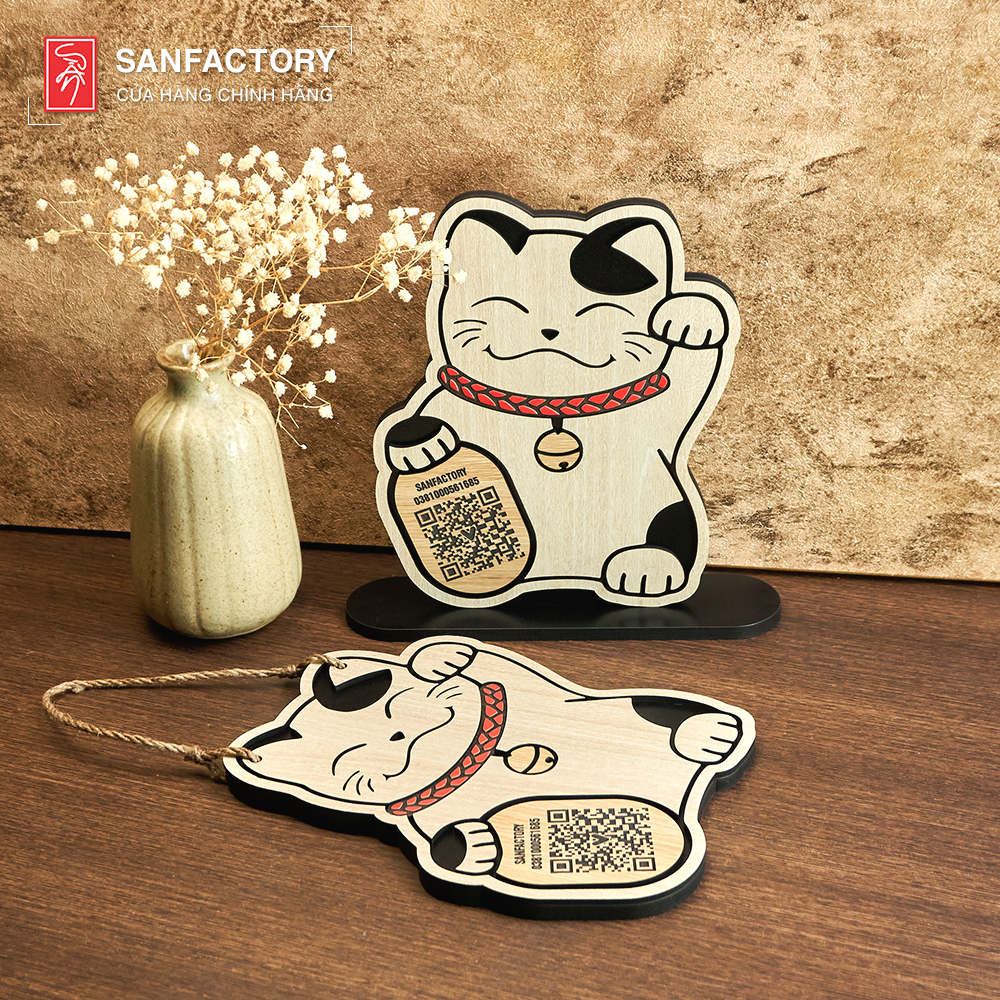 Bảng QR Code để bàn, treo tường Mèo Thần Tài quét mã thanh toán SAN-QR03