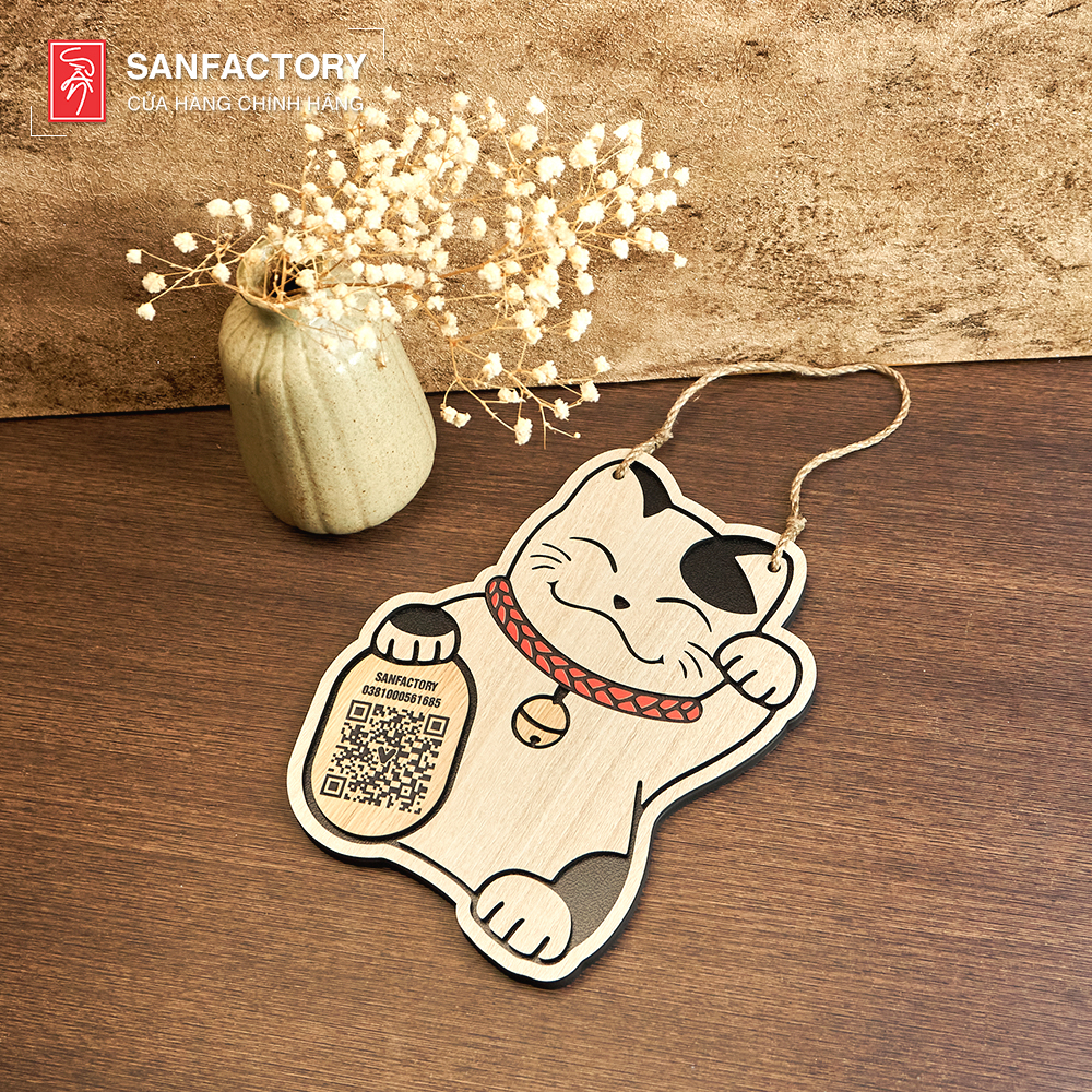 Bảng QR Code để bàn, treo tường Mèo Thần Tài quét mã thanh toán SAN-QR03