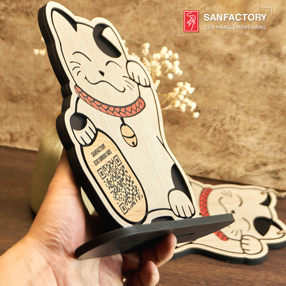 Bảng QR Code để bàn, treo tường Mèo Thần Tài quét mã thanh toán SAN-QR03