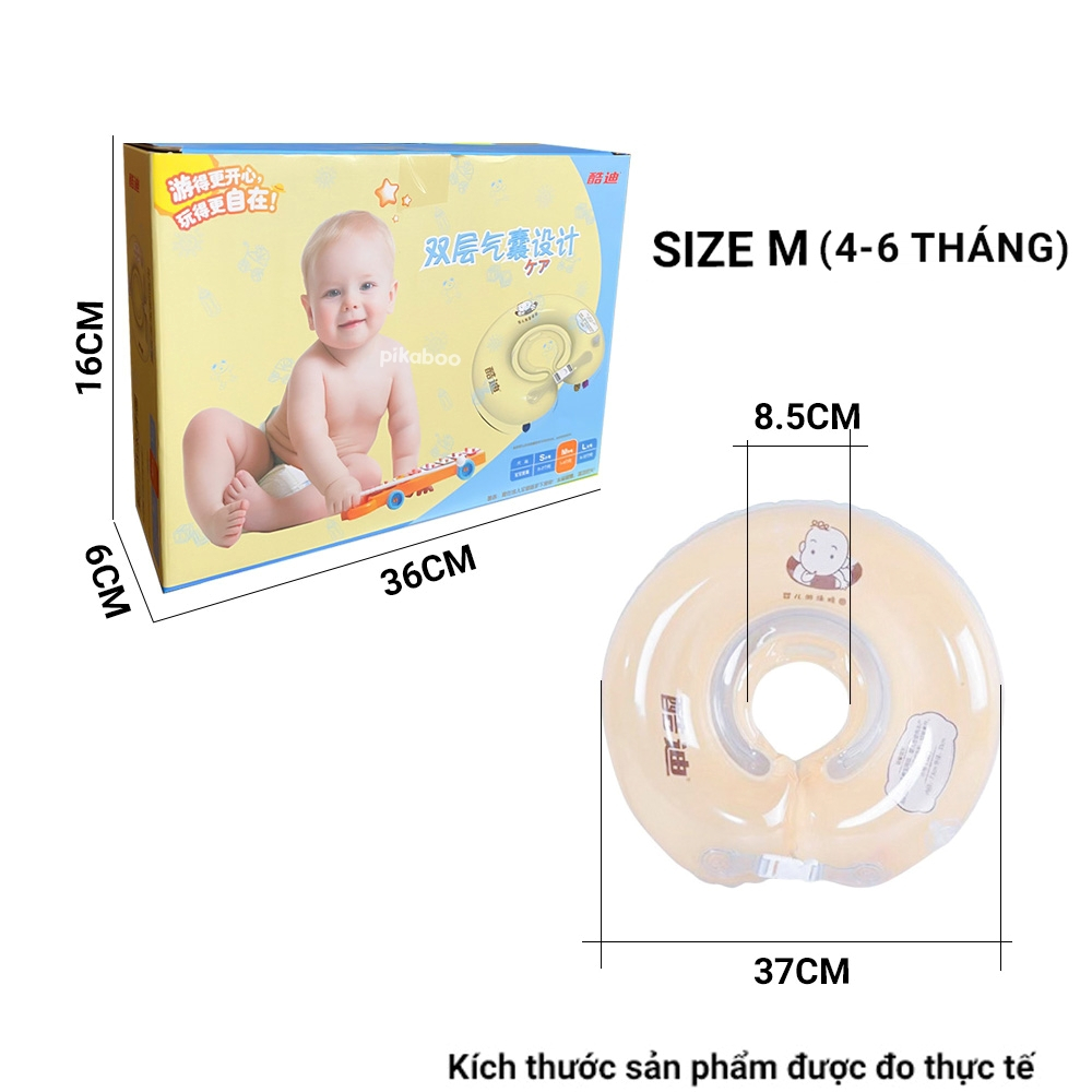 Phao cổ cho bé Pikaboo phao đỡ cổ cho bé tắm tập bơi vận động thư giãn có 2 tay cầm 3 xúc xắc chất liệu cao cấp an toàn