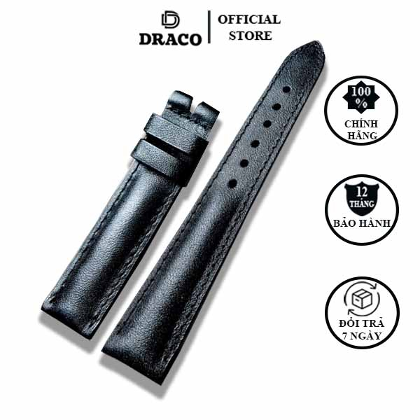 Dây da đồng hồ Draco DDDH02 màu đen size 20 [Tặng kèm khóa] chất liệu da bò thật cao cấp - thời trang nam - nữ