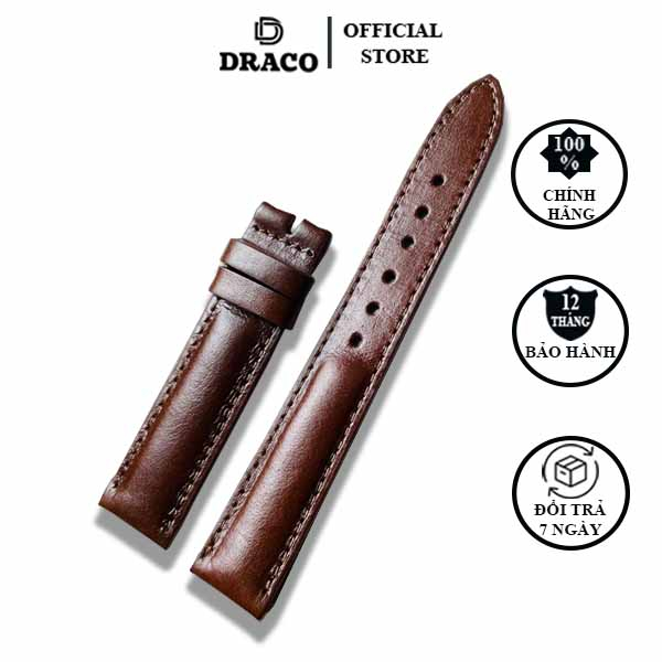 Dây da đồng hồ Draco DDDH02 màu nâu size 20 [Tặng kèm khóa] chất liệu da bò thật cao cấp - thời trang nam - nữ