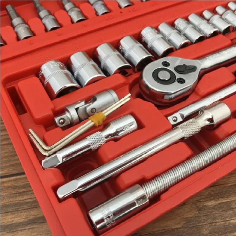 Bộ dụng cụ 46 chi tiết tay công đầu khẩu mini đầu 1/4 inch đa năng đầy đủ tô vít, lúc lắc, T, tay nối kèm các đầu mở bul
