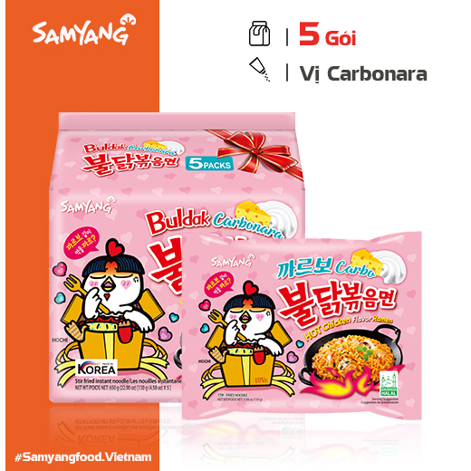 Lốc 5 Gói Mì Samyang Khô Gà Cay Vị Phô Mai Carbonara (130g/gói)
