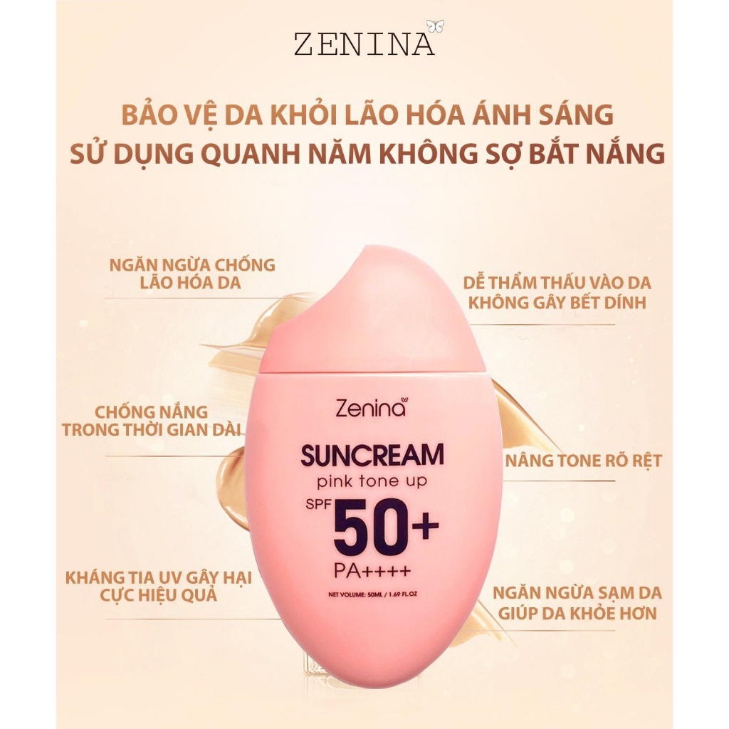 Kem Chống Nắng ZENINA SPF 50+/PA++++ Chống Nắng Body, Nâng Tone,Kiềm Dầu Lâu Dài 50ML