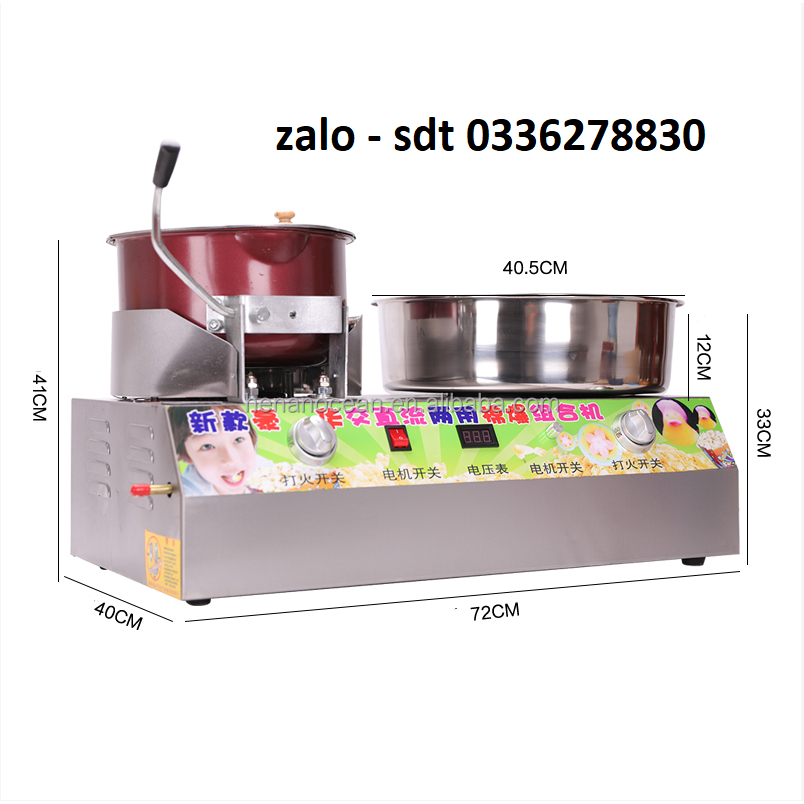 Máy làm kẹo bông gòn kết hợp bắp rang bơ dùng gas. Bảo hành 1 năm