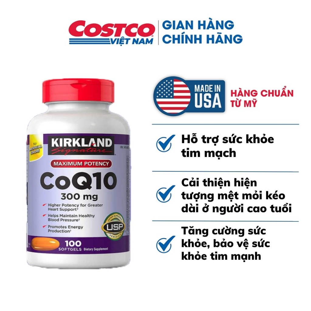 Viên uống CoQ10 300mg 100 viên Kirkland Signature giúp bổ tim mạch ổn định huyết áp của Mỹ