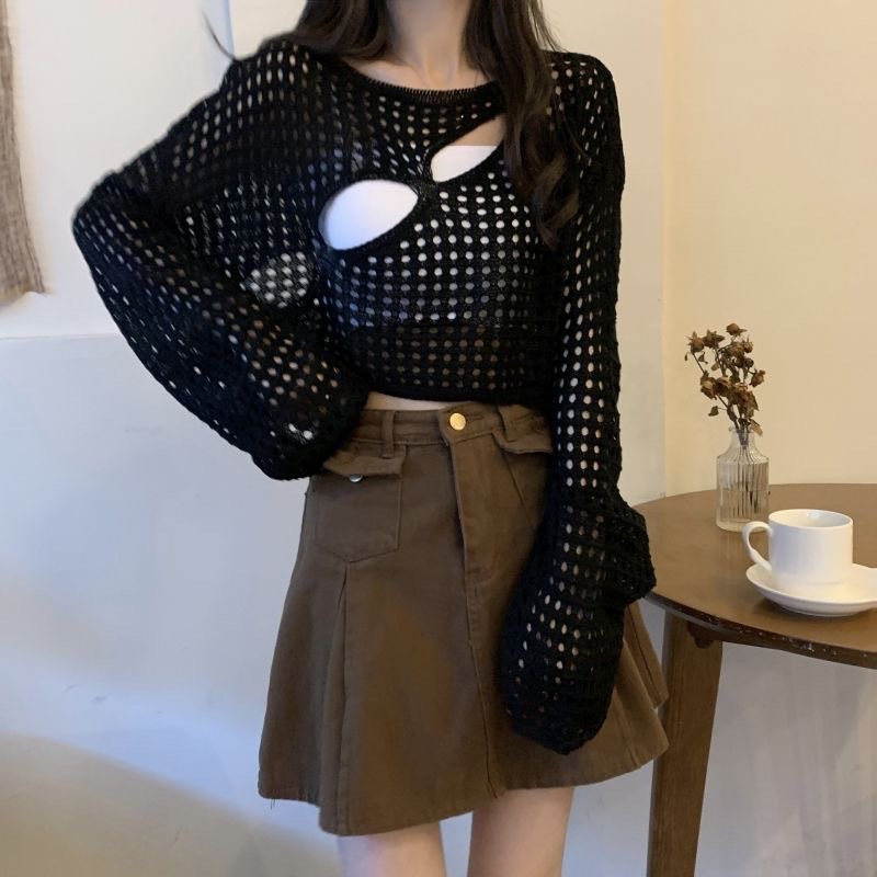 Áo Lưới Kiểu Tay Dài Style Y2K kèm bra A95 | tiemme.store