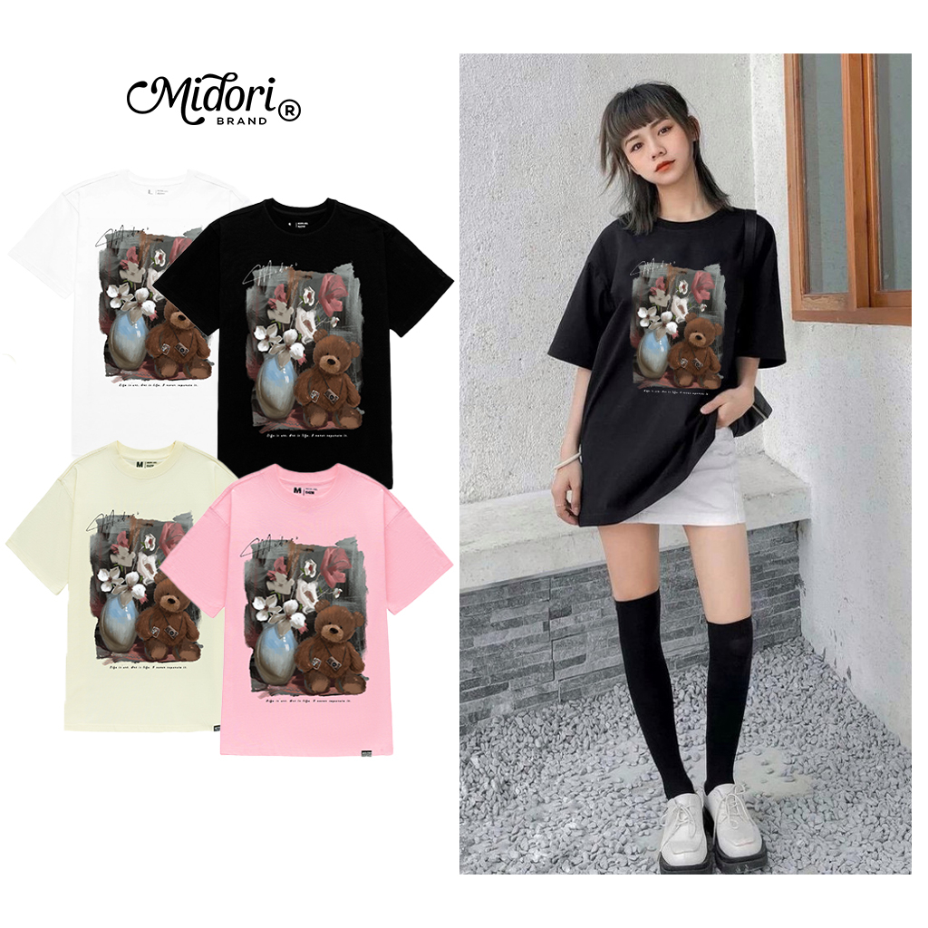 Áo phông tay lỡ form rộng Unisex Thun Nam Nữ BEAR ART Cao Cấp Local Brand Mi Midori