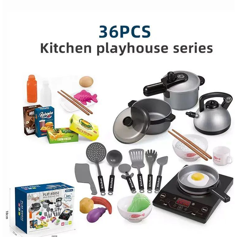 Bộ nấu ăn Playhouse 36 chi tiết, bếp có đèn và âm thanh. Đồ chơi bếp hồng và xanh cho bé trai và bé gái