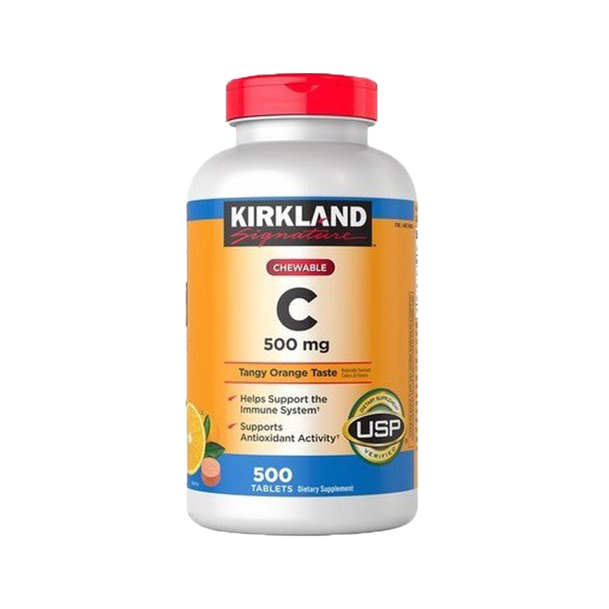Viên nhai bổ sung vitamin C Kirkland Signature Vitamin C 500mg giúp sáng da,tăng sức đề kháng của 500 viên của Mỹ