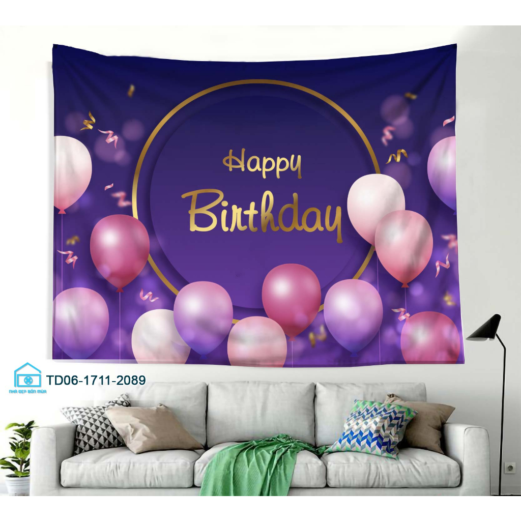 Tranh vải treo tường decor sự kiện sinh nhật,Happy Birthday Tặng kèm bộ móc treo