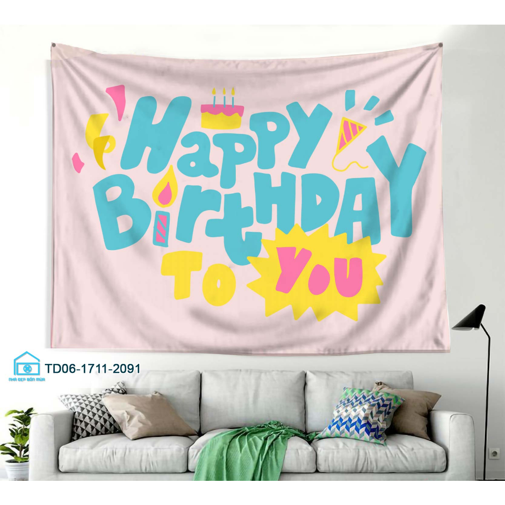 Tranh vải treo tường decor sự kiện sinh nhật,Happy Birthday Tặng kèm bộ móc treo