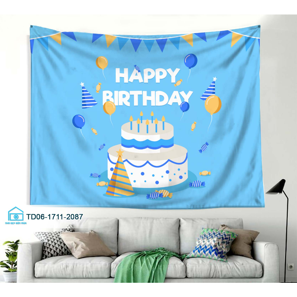 Tranh vải treo tường decor sự kiện sinh nhật,Happy Birthday Tặng kèm bộ móc treo