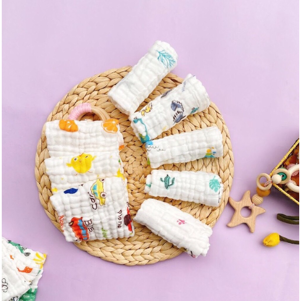 5 khăn sữa xô cotton 6 lớp siêu mềm, không xù, an toàn cho bé