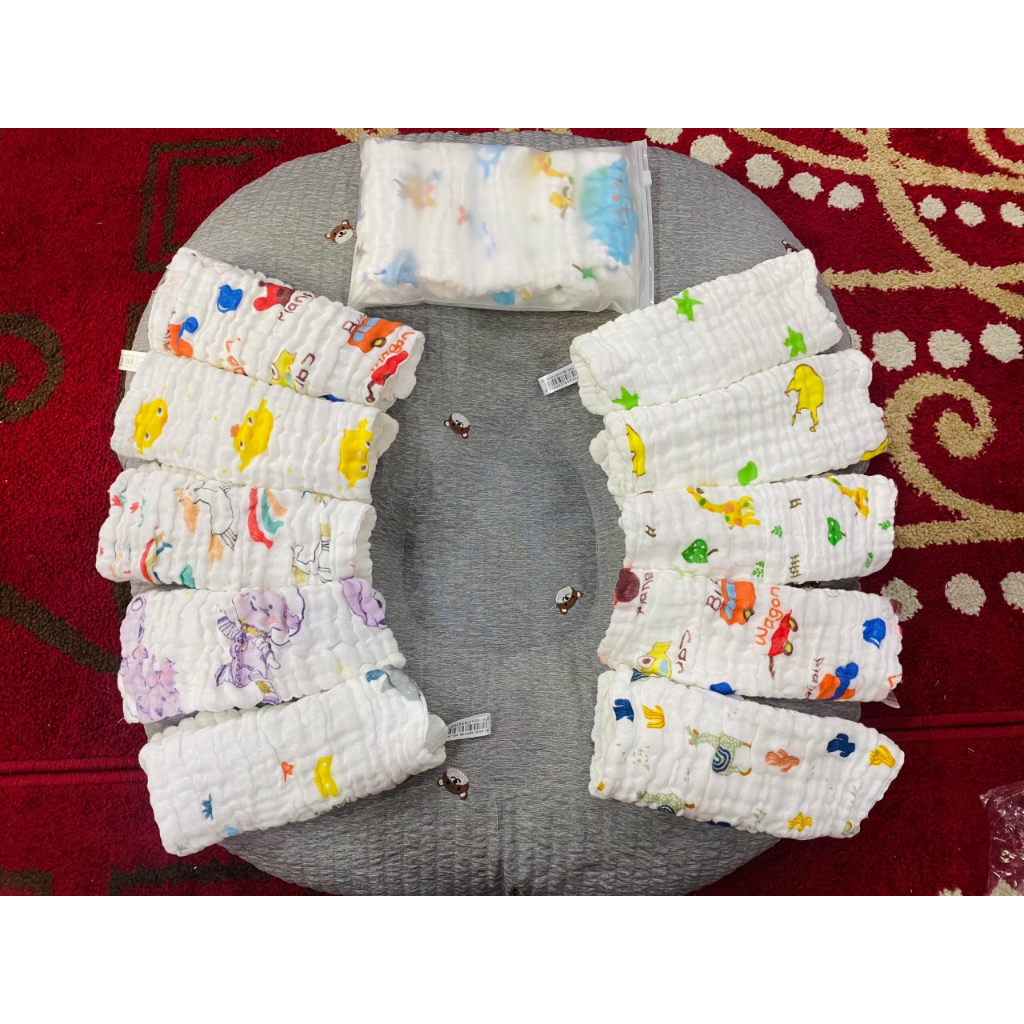 5 khăn sữa xô cotton 6 lớp siêu mềm, không xù, an toàn cho bé
