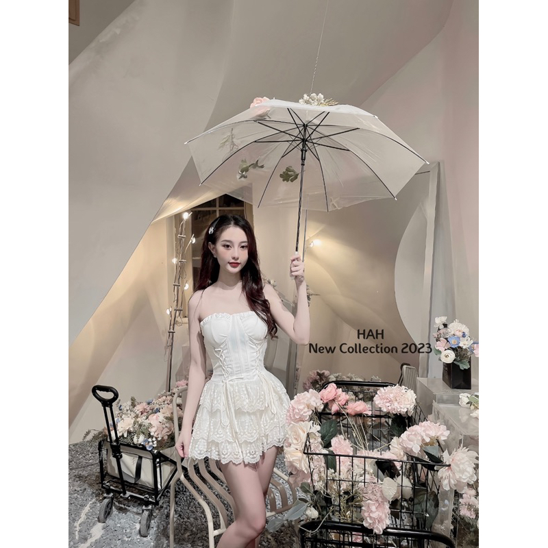 Váy đi chơi cúp ngực đan dây eo chân tầng, đầm xoè cup ngực dạo phố