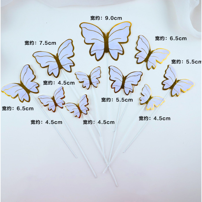 Set 10 Bướm Giấy Trang Trí Bánh Kem, Trang Trí Tráp Cưới