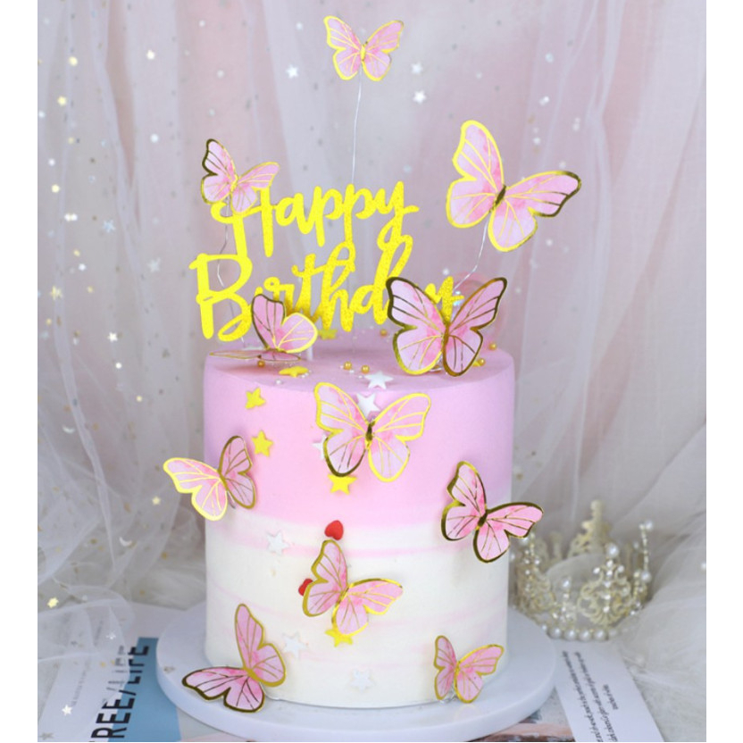 Set 10 Bướm Giấy Trang Trí Bánh Kem, Trang Trí Tráp Cưới