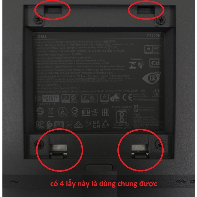 Chân màn hình dùng cho màn hình Dell từ 17 đến 27 inch có 4 lẫy phía sau như hình
