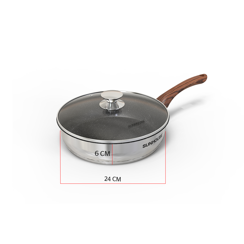 Chảo Inox 5 Đáy Chống Dính Vân Đá IN16M4 -IN28M4 Dùng Trên Mọi Loại Bếp Sản Phẩm Chính Hãng