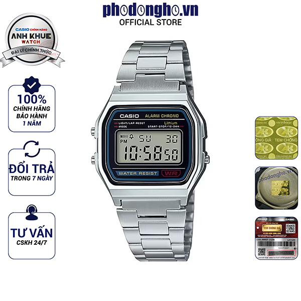 Đồng hồ nam dây kim loại Casio chính hãng Anh Khuê A158WA-1DF