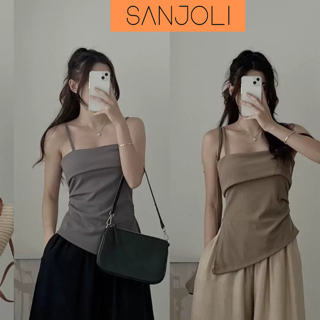Áo Hai Dây SANJOLI Áo Trễ Vai Quyến Rũ Thiết Kế Sexy Đi Chơi Phong Cách Nhẹ Nhàng Sang Trọng Mùa Hè AO026