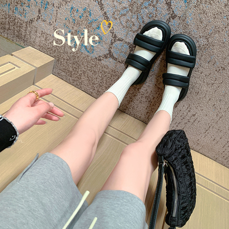 Giày Sandal nữ quai ngang SHEE 2023 đế bánh mì siêu mềm phong cách Hàn Quốc