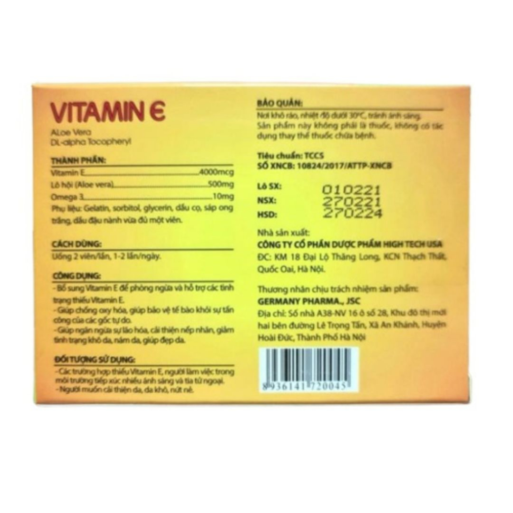 Viên uống dẹp da Vitamin E giúp da căng mịn sáng đẹp chính hãng - Hộp 30 viên