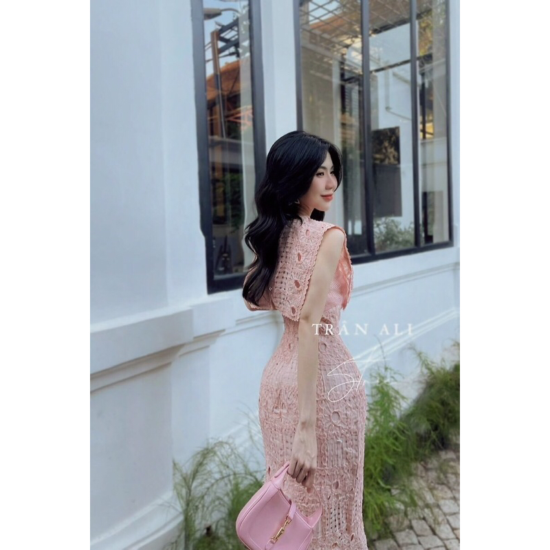 Đầm midi ren hồng