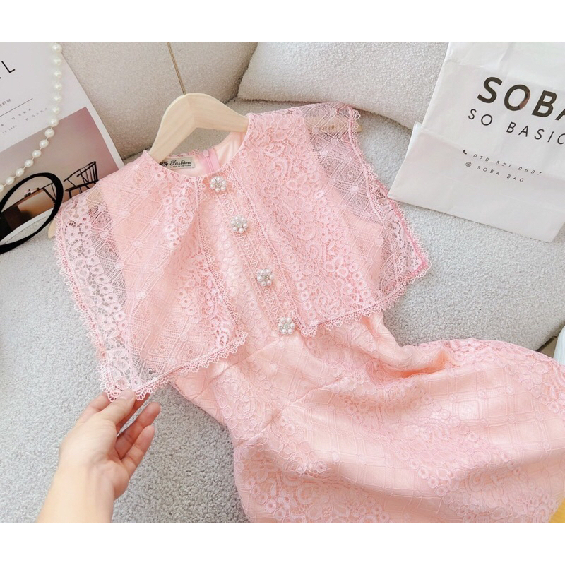 Đầm midi ren hồng