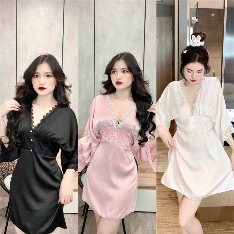 Váy tay dơi ren ngực dáng chữ A chất lụa latin xinh xỉu