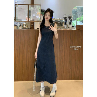Đầm jean đáng dài rút dây