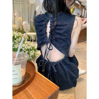 Đầm jean đáng dài rút dây