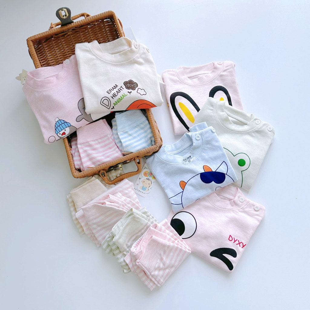 Bộ Cotton len dài tay hàng Quảng châu cao cấp cho bé trai bé gái hoạ tiết đáng yêu