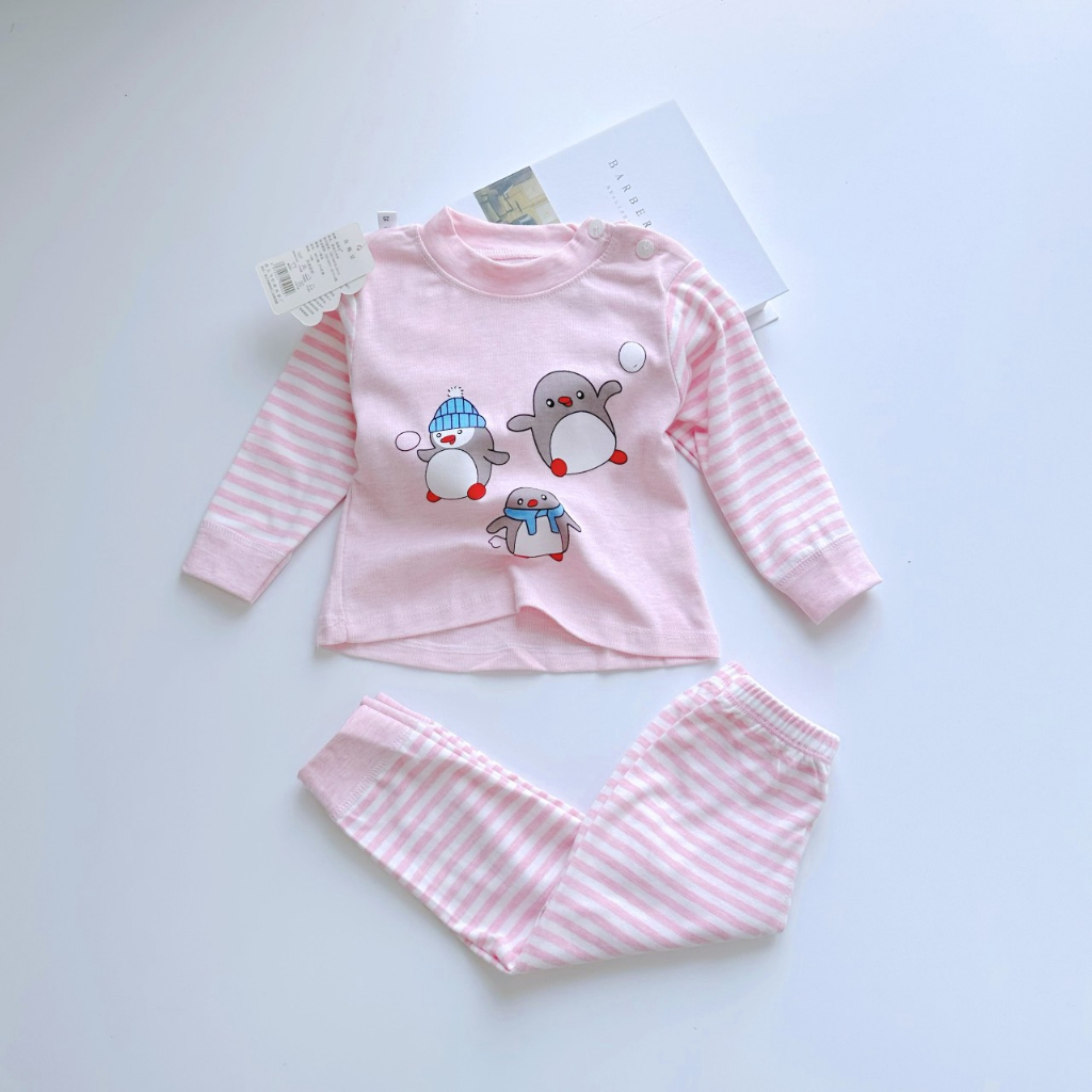 Bộ Cotton len dài tay hàng Quảng châu cao cấp cho bé trai bé gái hoạ tiết đáng yêu